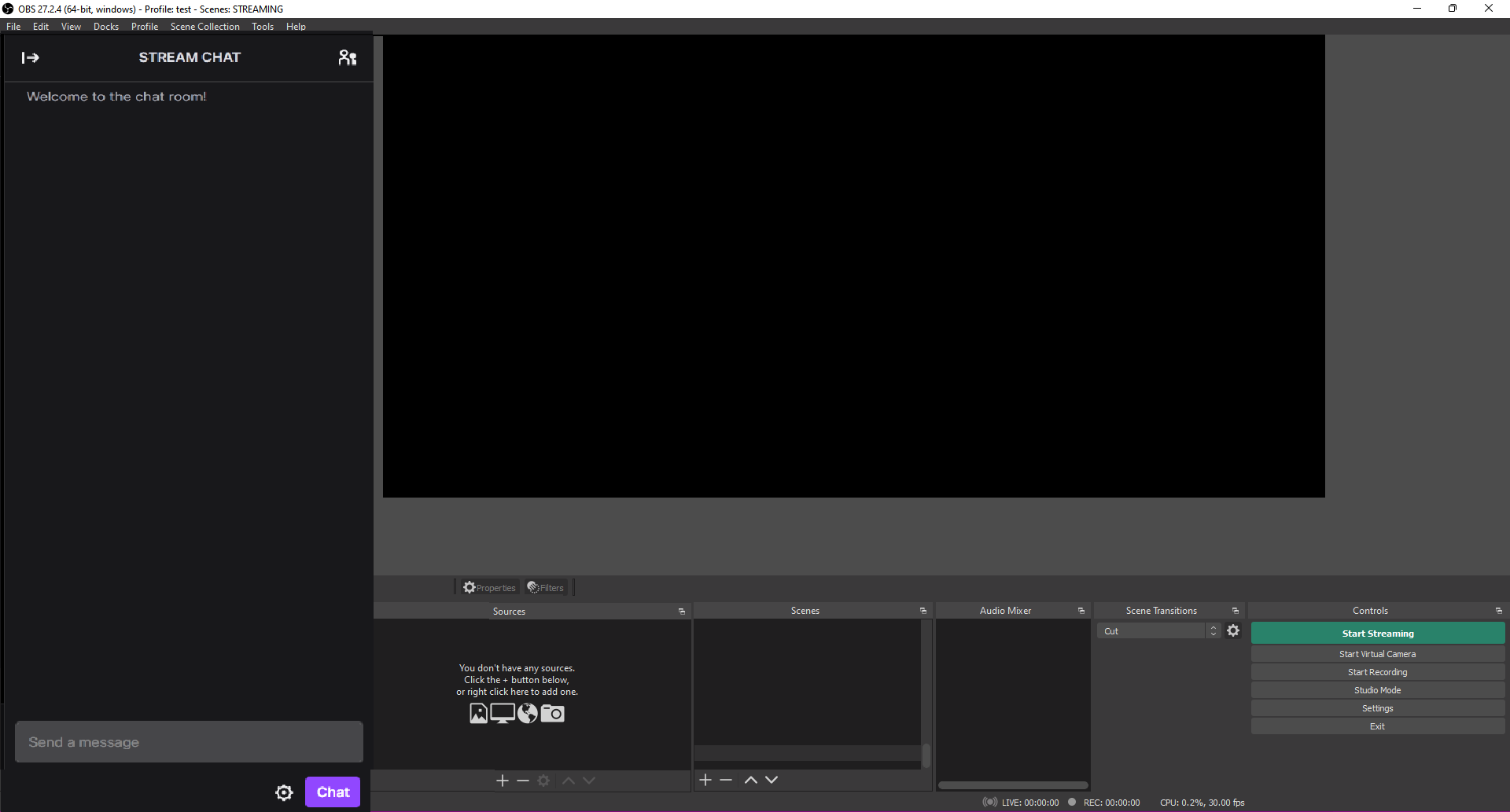 how to dock chat in obs